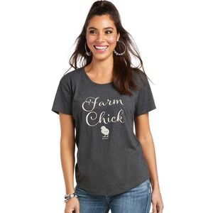 Ariat Womens Farm Chick Graphic T Shirt Charcoal Gray Short Sleeve M